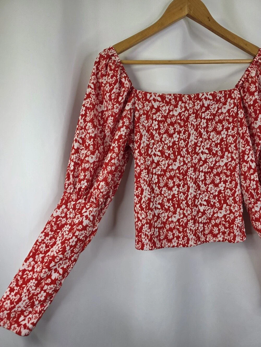 Anthropologie Women's Small Sweetheart Floral Peasant Puff Sleeve Blouse Cropped